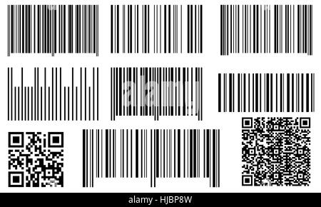 Set of bar codes and QR codes isolated Stock Photo
