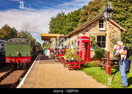 Steam train of the Nene Valley Railway at Ferry Meadows Station, near Peterborough, Cambridgeshire, England, UK Stock Photo