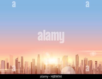 City Skyscraper View Cityscape Background Skyline Silhouette with Copy Space Stock Vector