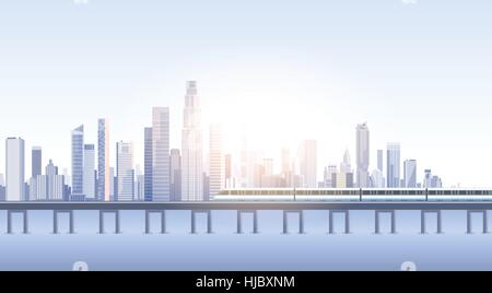 City Skyscraper View Cityscape Background Skyline Train Silhouette with Copy Space Stock Vector