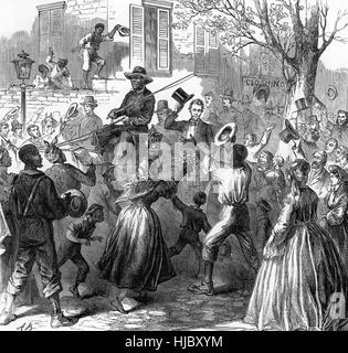 ABRAHAM LINCOLN is greeted by huge crowds as he drives through Richmond, Virginia on 4 April 1865 Stock Photo