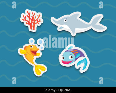 object, animal, waves, clown, dolphin, bubbles, series, creature, button, Stock Photo