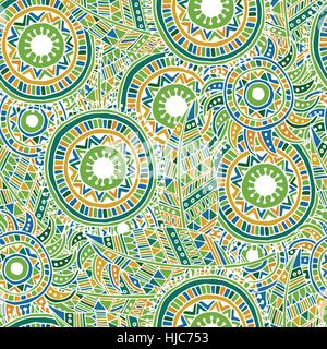 Ethnic seamless pattern with feathers and circles. Stock Vector