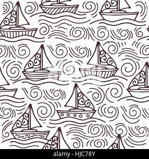 Inspiring seamless pattern with ships and the sea waves Stock Vector