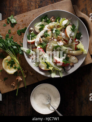 Fresh home-made delicious Waldorf Salad consisting of lettuce, apple