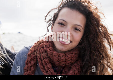 Portrait of young woman at beach, Western Cape, South Africa Stock Photo