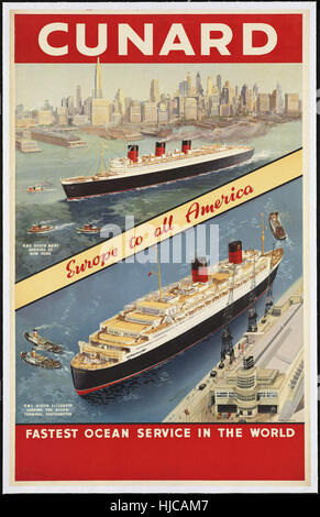 Cunard. Fastest ocean service in the world  - Vintage travel poster 1920s-1940s Stock Photo