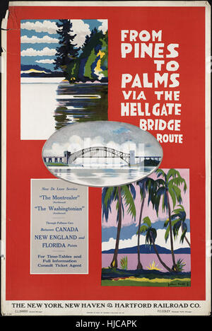 From pines to palms via the Hellgate Bridge route  - Vintage travel poster 1920s-1940s Stock Photo