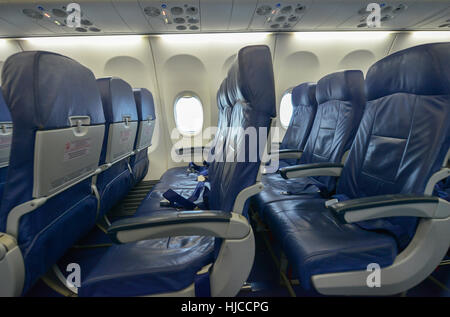 Seats in the interior of an airplane Stock Photo