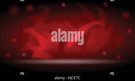 Digital vector abstract empty dark red background with fire, bubbles and light waves. Ready for product placement and infographic, ads, print or magaz Stock Vector
