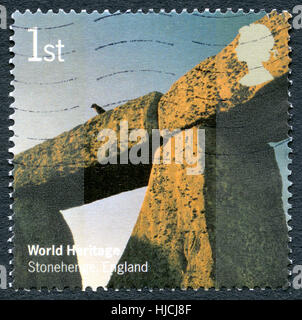 UNITED KINGDOM - CIRCA 2005: A used postage stamp from the UK, depicting an image of historic landmark Stonehenge, circa 2005. Stock Photo
