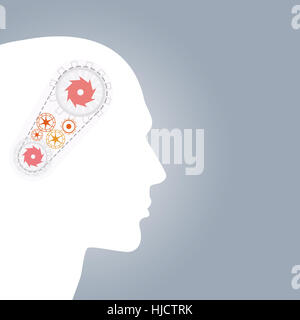 Silhouette of male head with gears in brain Stock Photo - Alamy