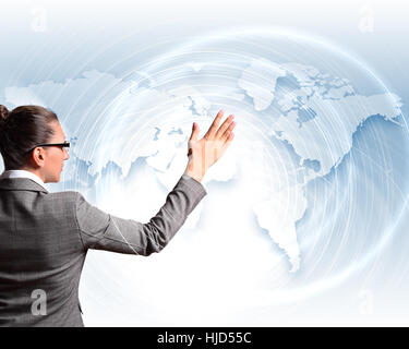 Modern Business World, A businessman navigating virtual world map Stock ...