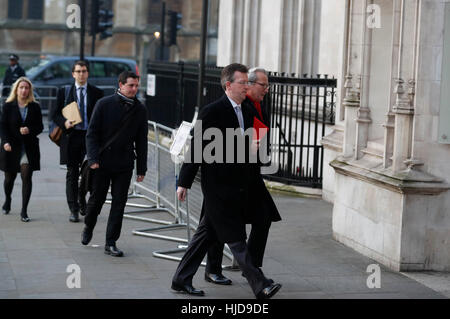 London, UK. 24th Jan, 2017. Attorney General Jeremy Wright (2nd R) arrives at the British Supreme Court in London, UK, Jan. 24, 2017. The British Supreme Court on Tuesday ruled on that Prime Minister Theresa May must consult Parliament before triggering formal negotiations on UK leaving the European Union. Credit: Han Yan/Xinhua/Alamy Live News Stock Photo