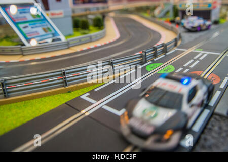 London, UK. 24th Jan, 2017. Tablet app controller and Scalextrics set on the Hornby stand - The London Toy Fair opens at Olympia exhibition centre. Organised by the British Toy and Hobby Association it is the only dedicated toy, game and hobby trade exhibition in the UK. It runs for three days, with more than 240 exhibiting companies ranging from the large internationals to the new start up companies. London 24/01/17 Credit: Guy Bell/Alamy Live News Stock Photo