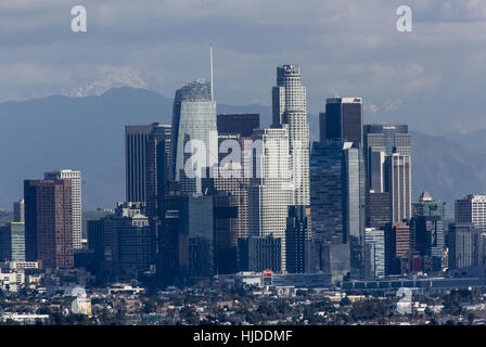 Los Angeles, USA. 24th Jan, 2017. After the rain storm, clouds float above the Los Angeles downtown skyline at Kenneth Hahn park in Los Angeles. Credit: Ringo Chiu/ZUMA Wire/Alamy Live News Stock Photo