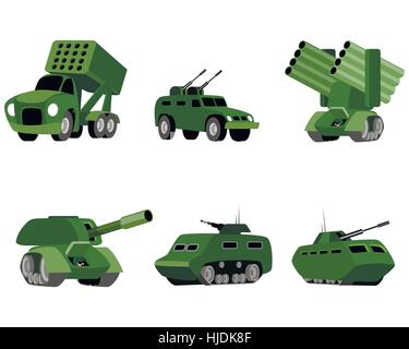 Vector illustration of a six military vehicle Stock Vector