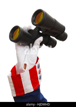President Holding Binoculars Isolated on White. Stock Photo