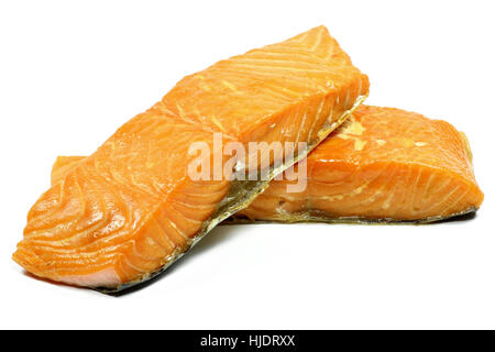 smoked salmon fillets isolated on white background Stock Photo