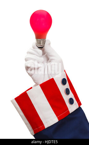 President Holding Red Light Bulb Isolated on White. Stock Photo