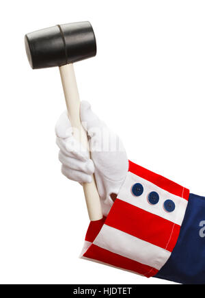 President Holding Rubber Mallet Isolated on White. Stock Photo