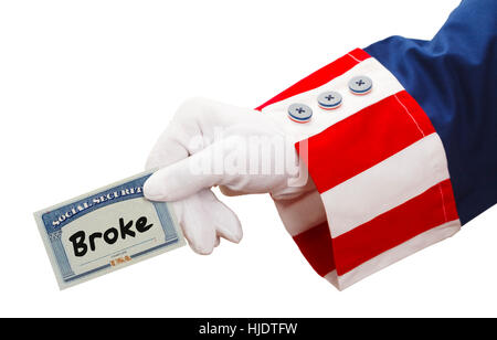 President Holding Social Security Card Broke Isolated on White Background. Stock Photo