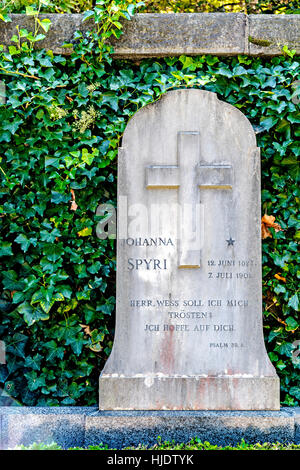 Grave of Johanna Spyri, creator of Heidi, at the Sihlfeld Cemetery in Zurich; Grab der Familie Spyri Friedhof Sihlfeld Zürich Stock Photo