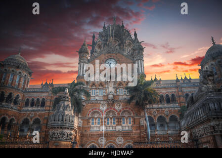 Chhatrapati Shivaji, the former Victoria Terminus - a historical railway station in the Indian city of Mumbai, one of the busiest in India. Stock Photo