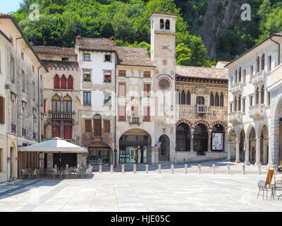 City center of Vittorio Veneto, Treviso province in Northern Italy, with Loggia Serravalle Stock Photo