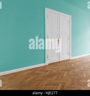 home interior - real estate - double wing door, parquet floor Stock Photo