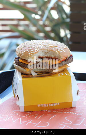 Close up of McDonald's  Quarter Pounder Burger Stock Photo