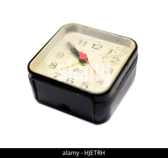 Black alarm clock cut out isolated on white background Stock Photo