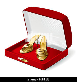 present, shoes, gift, box, boxes, imagining, surprise, gold, red, present, Stock Photo