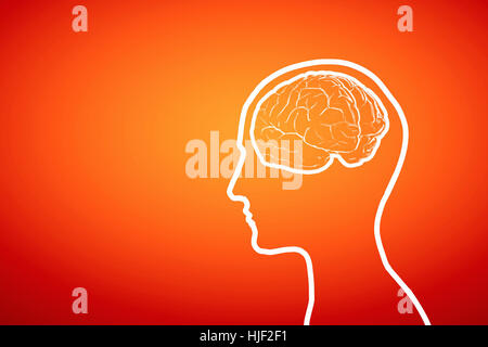 Silhouette of human head with brain on color background Stock Photo - Alamy