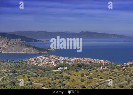 Panoramic view to Perdika village in Aegina island in the Saronic gulf, one hour voyage for Piraeus and Athens Greece Stock Photo