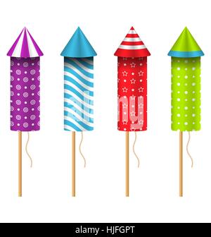 Celebration Rockets Isolated on White Background Stock Vector