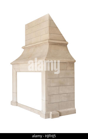 Stone fireplace isolated on white Stock Photo