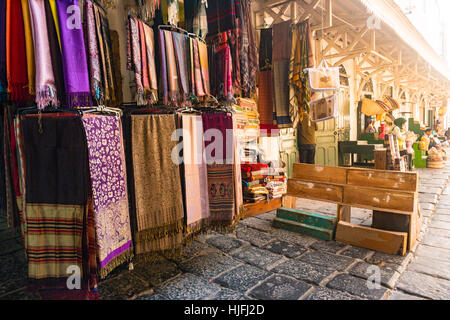 A variety of coloured cloths and silks from Northern Africa Stock Photo