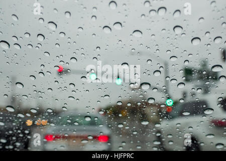 Driving in the rain at Los Angeles, Calfornia Stock Photo