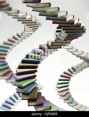 Spiral staircase shaped multi colored books. 3D illustration. Stock Photo