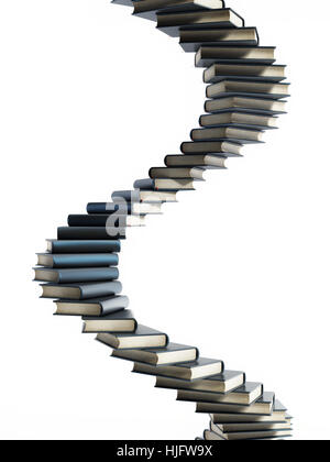 Spiral staircase shaped multi colored books. 3D illustration. Stock Photo