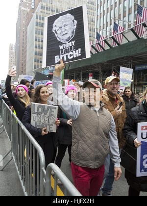 Women's March on New York City, January 21, 2017, Donald Trump's first day in the Oval Office. Stock Photo