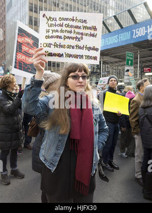 Women's March on New York City, January 21, 2017, Donald Trump's first day in the Oval Office. Stock Photo