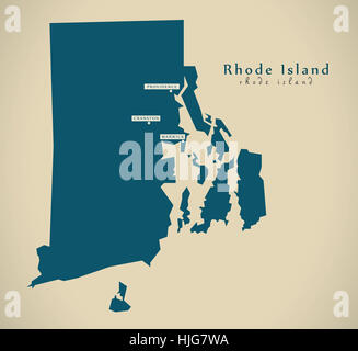 Modern Map - Rhode Island USA federal state illustration silhouette Stock Photo