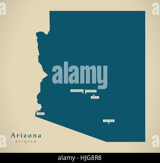 Modern Map - Arizona USA federal state illustration silhouette Stock Photo