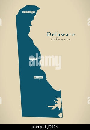 Modern Map - Delaware USA federal state illustration silhouette Stock Photo