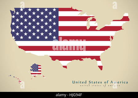 Modern Map - United States USA with flag illustration silhouette Stock Photo