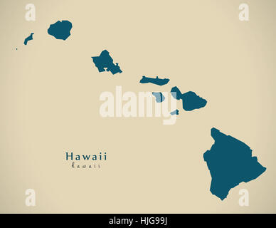 Modern Map - Hawaii USA federal state illustration silhouette Stock Photo