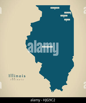 Modern Map - Illinois USA federal state illustration silhouette Stock Photo