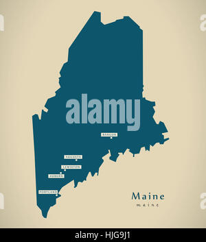 Modern Map - Maine USA federal state illustration silhouette Stock Photo